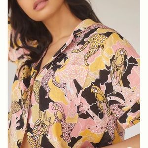 Anthropologie Pink and Yellow Button Down Shirt
